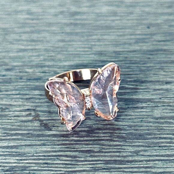 Claire’s Pink Jewel Rose Gold Butterfly Ring - Picture 1 of 6